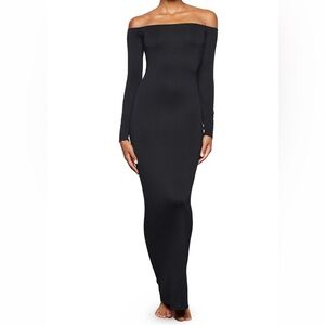 SKIMS Black Off The Shoulder Long Sleeve Dress